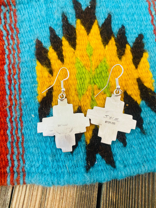 Handcrafted Hand Stamped Sterling Silver Zia Cross Dangle Earrings Signed