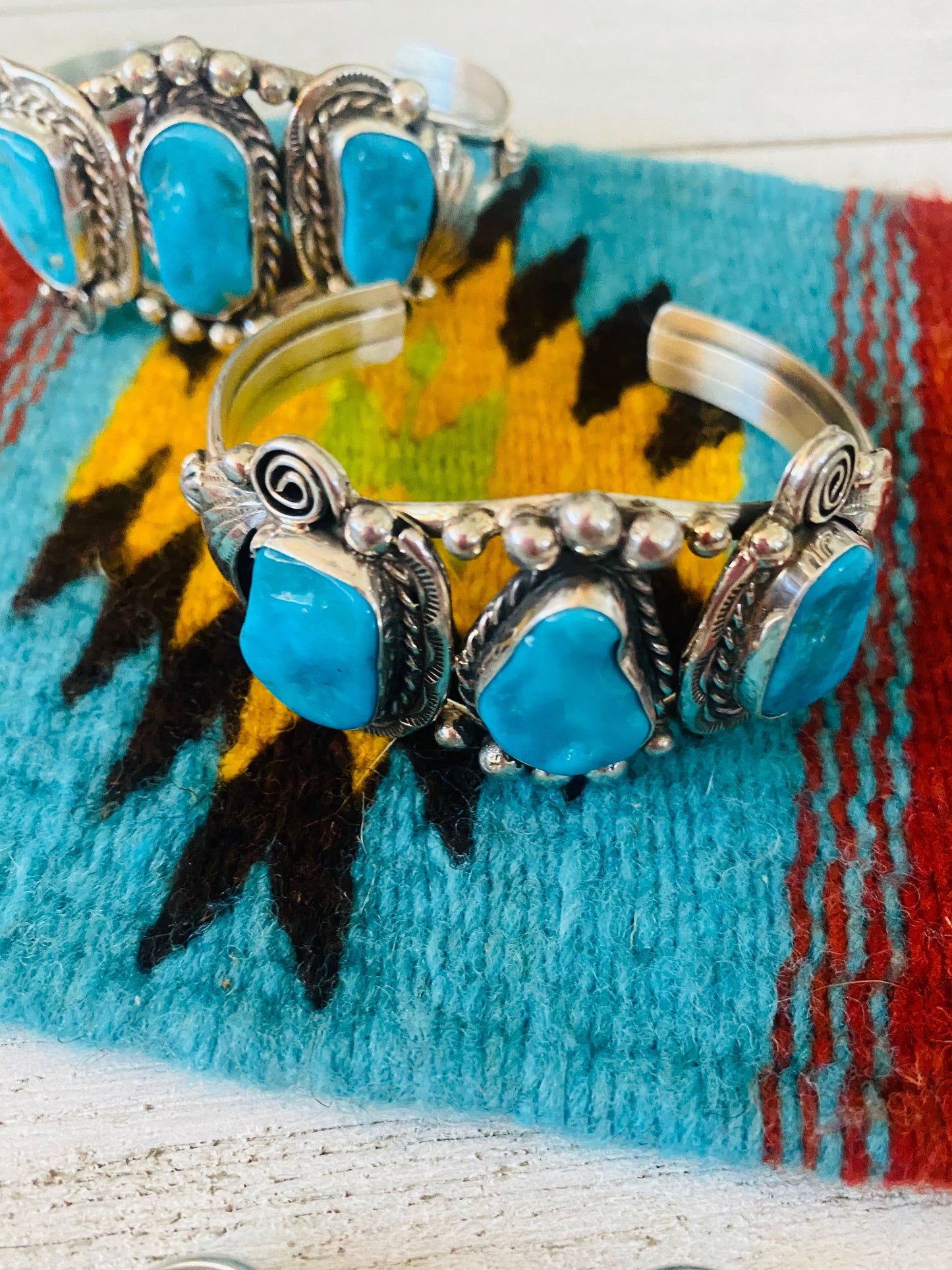 Handcrafted Kingman Turquoise And Sterling Silver 6 Piece Set