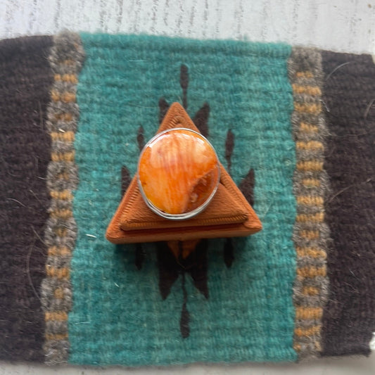 Handcrafted Sterling Silver & Orange Spiny Ring Size 8.5