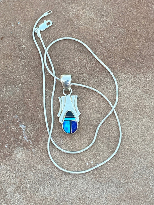 Handcrafted Lapis, Turquoise, Blue Opal Pendant