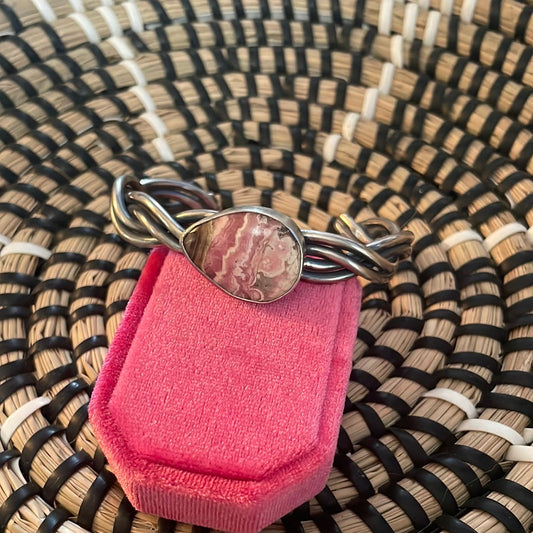 Handcrafted Sterling Silver And Rhodochrosite Cuff Bracelet