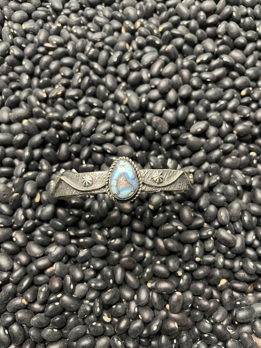 Handcrafted Golden Hills Turquoise & Sterling Silver Tufa Cast Cuff Bracelet Signed