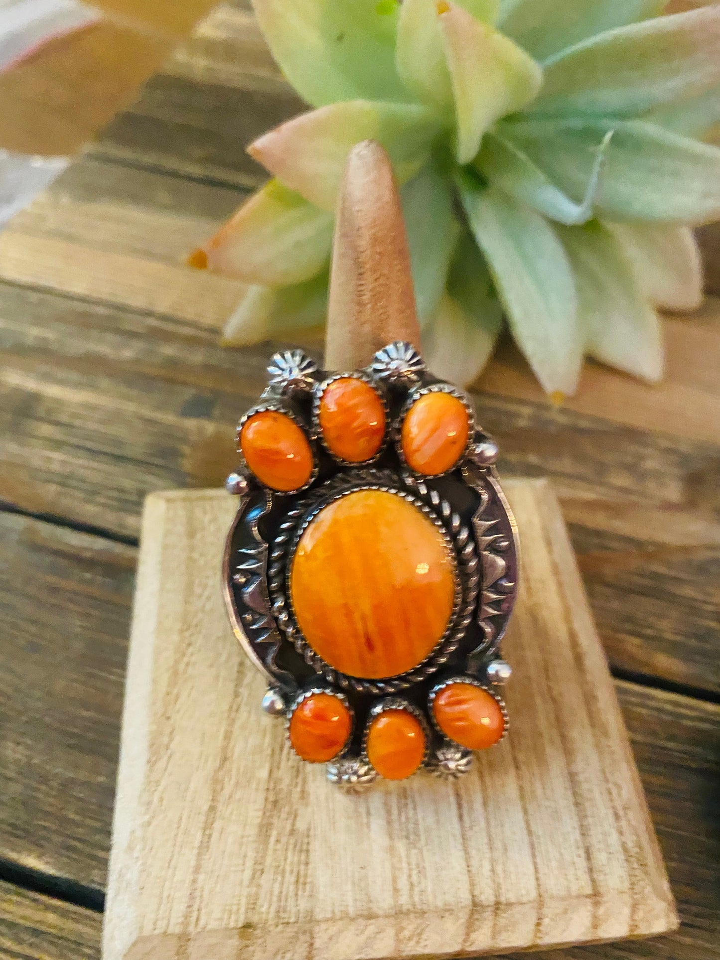 Handcrafted Orange Spiny And Sterling Silver 4 Piece Set by Kevin Billah