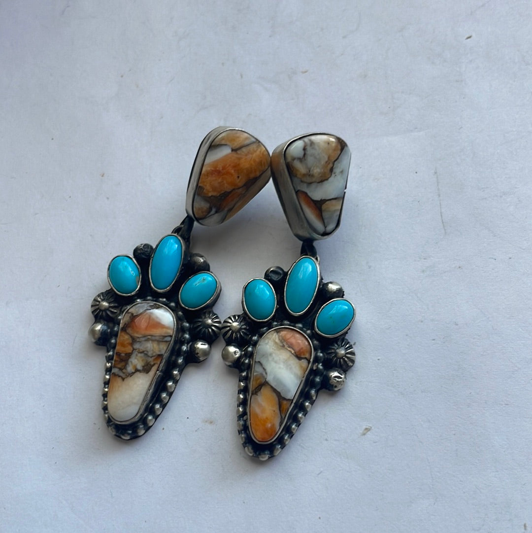 Navajo Spice, Turquoise & Sterling Silver Dangle Earrings Signed