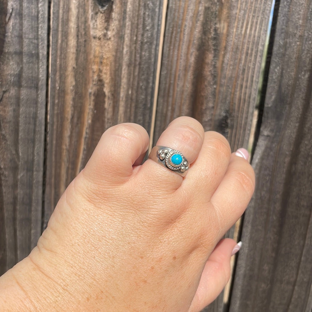 Navajo Sterling Silver Kingman Turquoise Band Ring