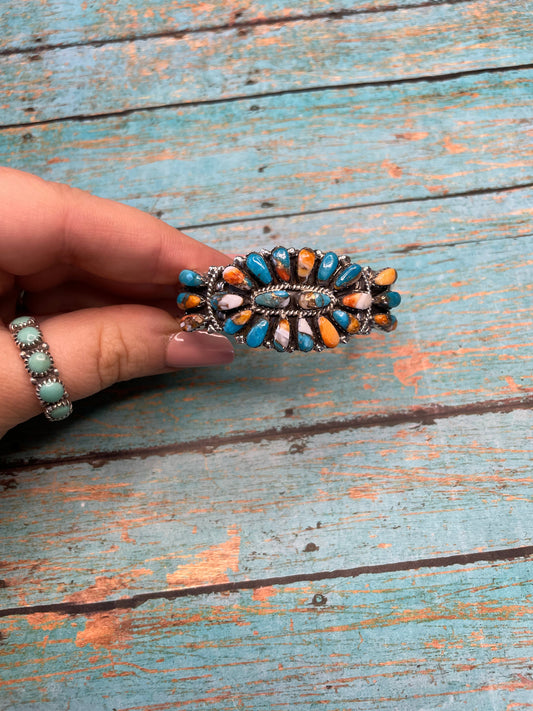 Handcrafted Multi Stone Spice And Sterling Silver Cluster Bracelet Cuff by Juliana Williams