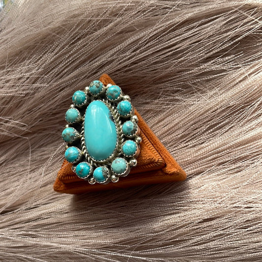 Handcrafted Turquoise & Sterling Silver Ring Size 7 Signed Robert Shakey