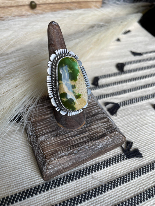 Handcrafted Turquoise & Sterling Silver Ring Size 8.5 Signed Russell Sam