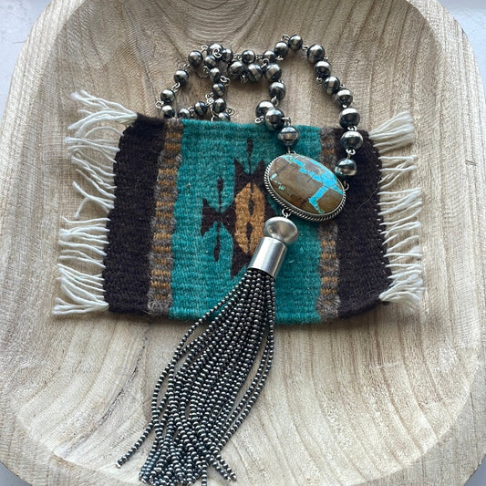 Handcrafted Sterling Silver & Number 8 Turquoise Necklace Signed Emer Thompson