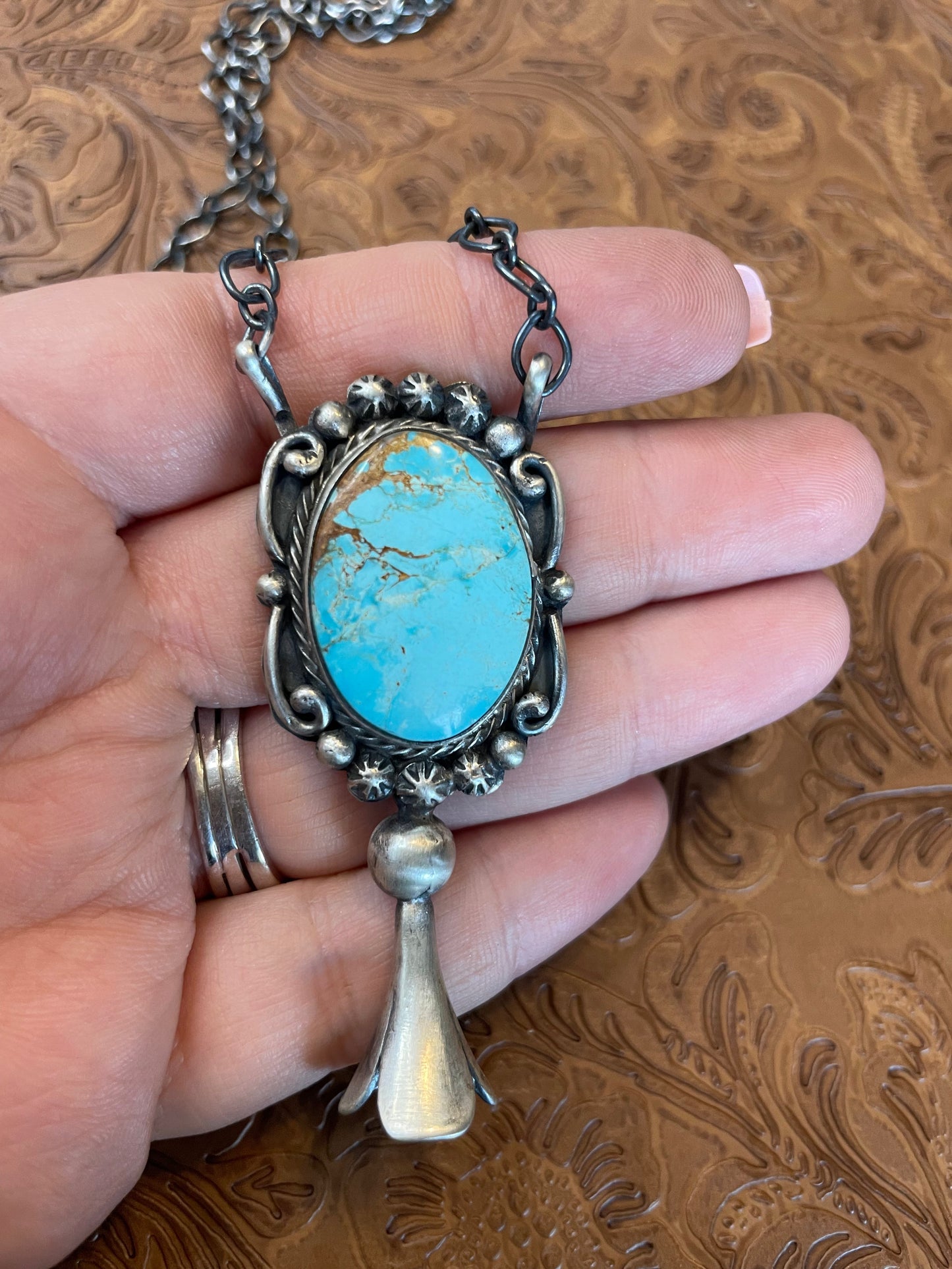 Handcrafted Sterling Silver And Turquoise Blossom Necklace Signed