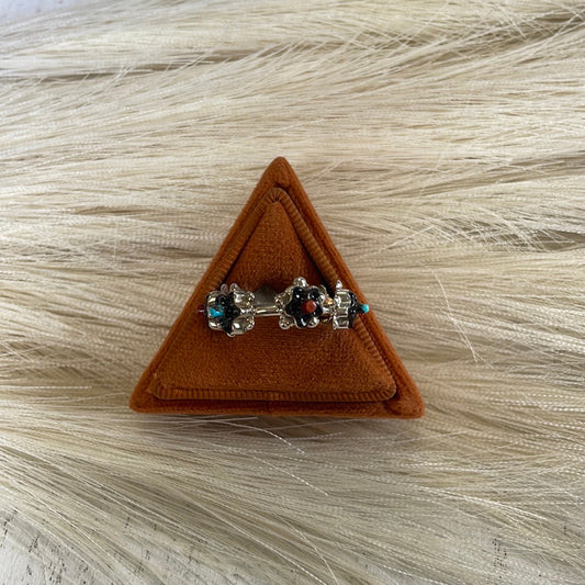 Handcrafted Flower Multi Stone Sterling Silver Ring Size 7