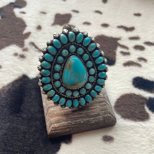 Handcrafted Sterling Silver & Turquoise Ring Size 8 Signed