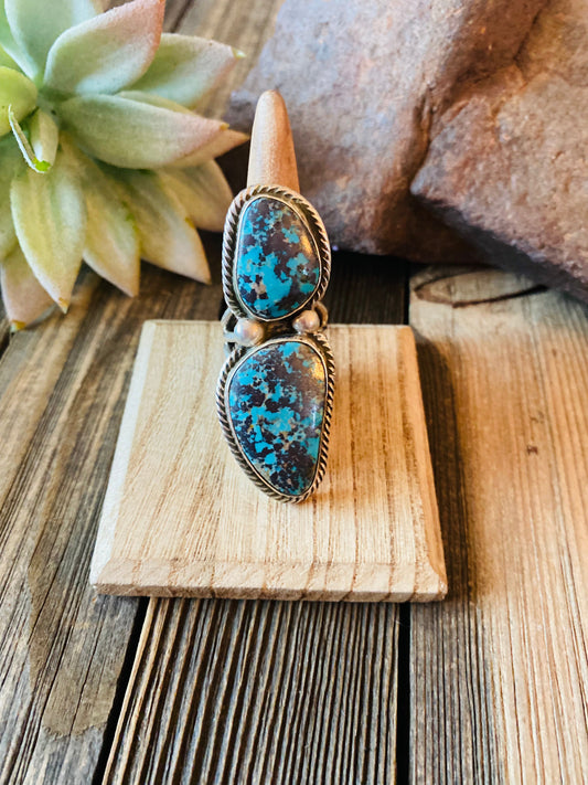 Handcrafted Kingman Turquoise & Sterling Silver Ring Size 6.5