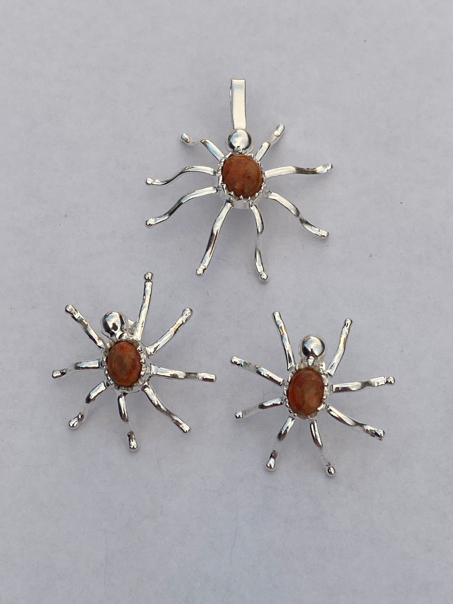 Natural Orange Mojave & Sterling Silver Spider Pendant