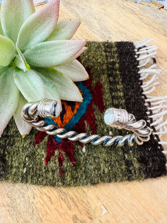 Handcrafted White Buffalo & Sterling Silver Twisted Floating Cuff Bracelet