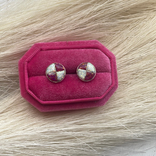 Handcrafted Pink & White Opal Inlay & Sterling Silver Stud Earrings