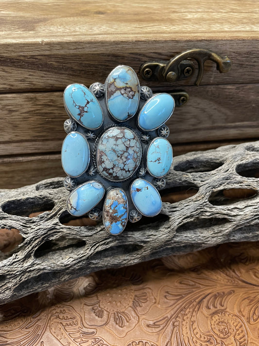 Handcrafted Golden Hills Turquoise And Sterling Silver Adjustable by Tim Vandever