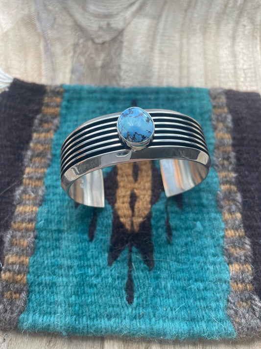 Handcrafted Golden Hills Turquoise And Sterling Silver Cuff Bracelet Signed