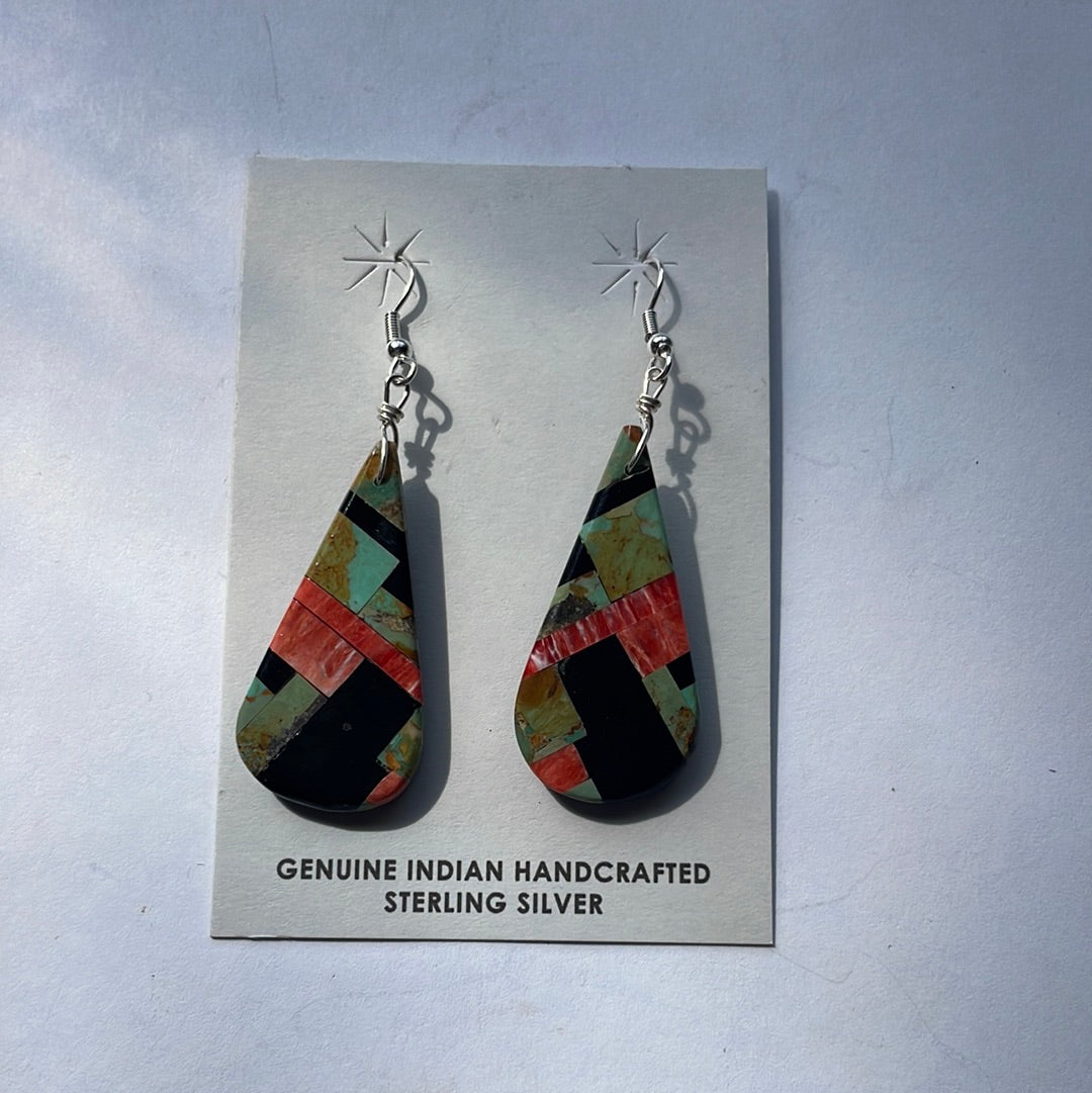 Handcrafted Multi Stone Inlay Dangle Earrings