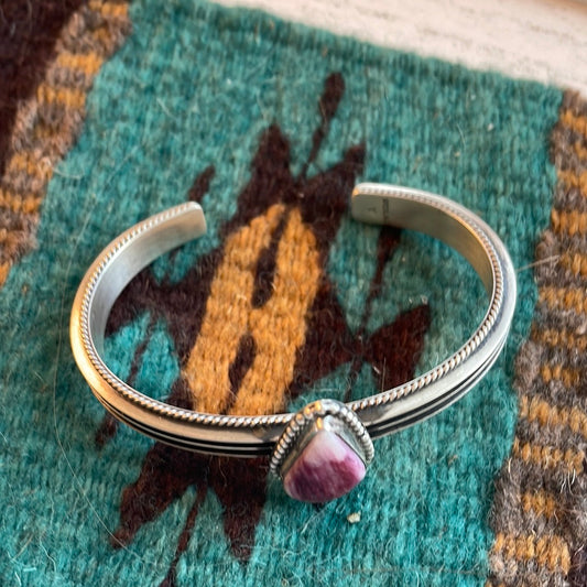 Handcrafted Purple Spiny And Sterling Silver Cuff Bracelet Signed