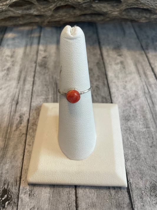 Handcrafted Orange Spiny & Sterling Silver Ring