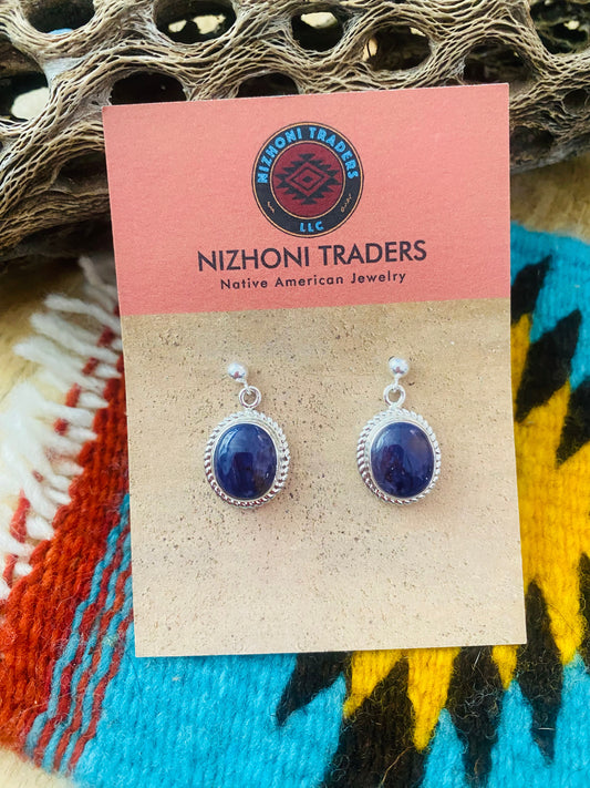 Handcrafted Charoite & Sterling Silver Dangle Earrings Signed
