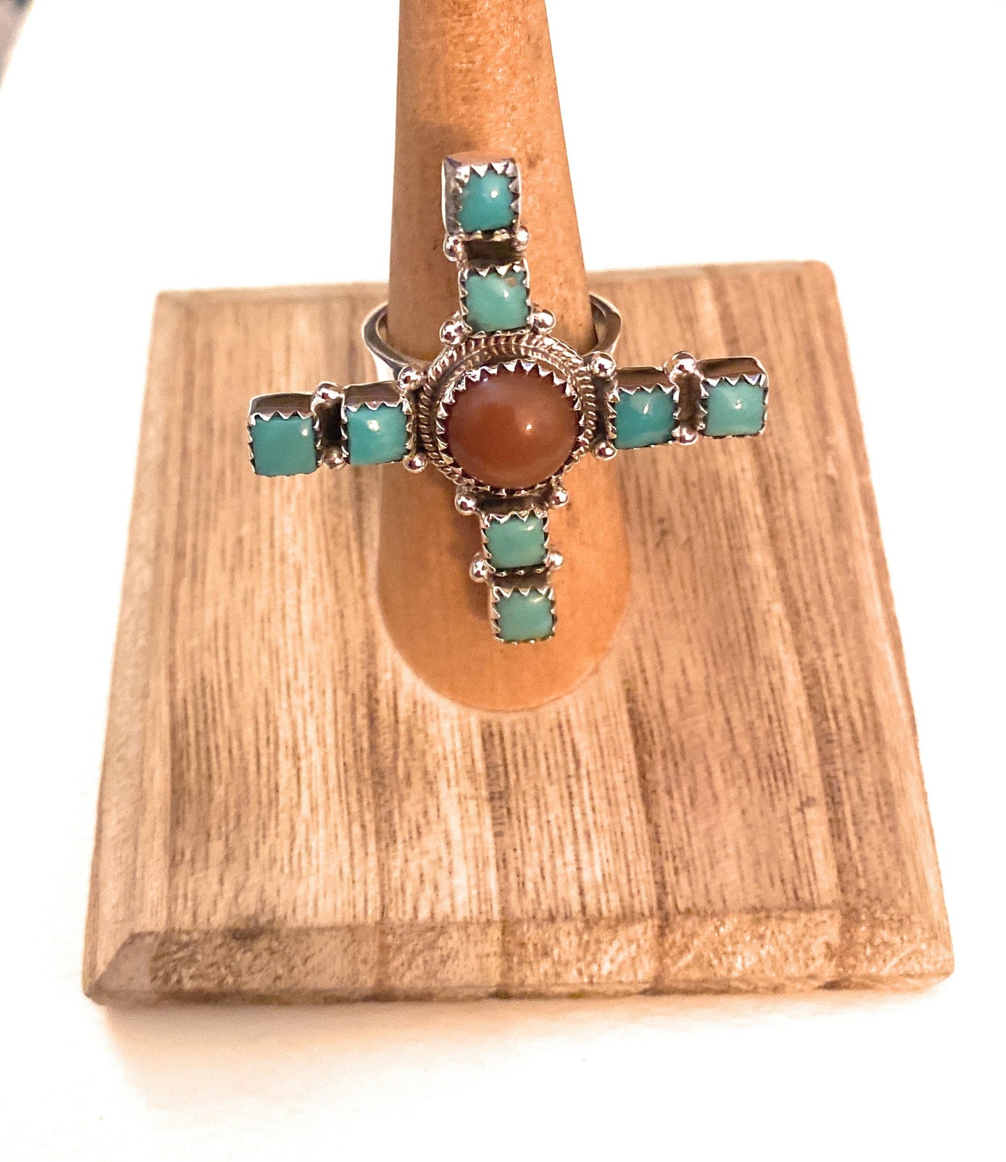 Beautiful Sterling Silver, Mother of Pearl & Turquoise Adjustable Ring