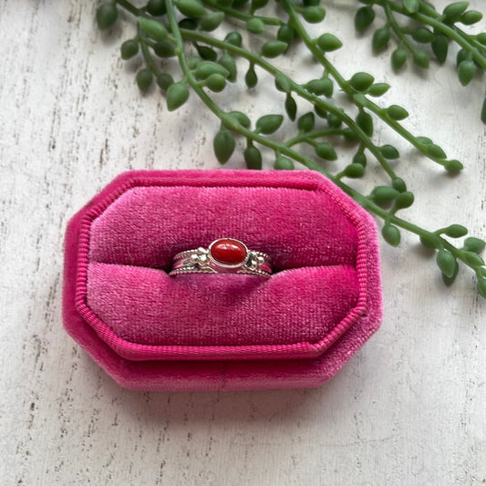 Handcrafted Sterling Silver Single Stone Coral Ring