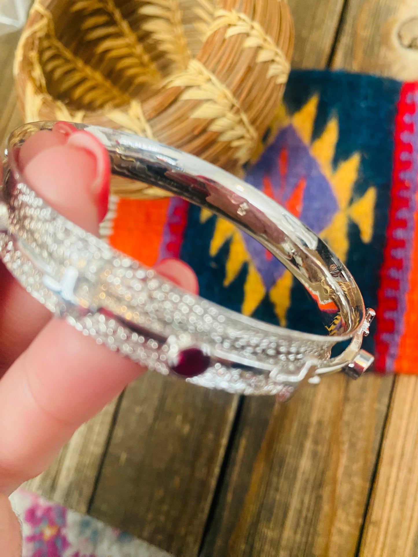 Handcrafted Sterling Silver  & Topaz Bangle Bracelet Signed