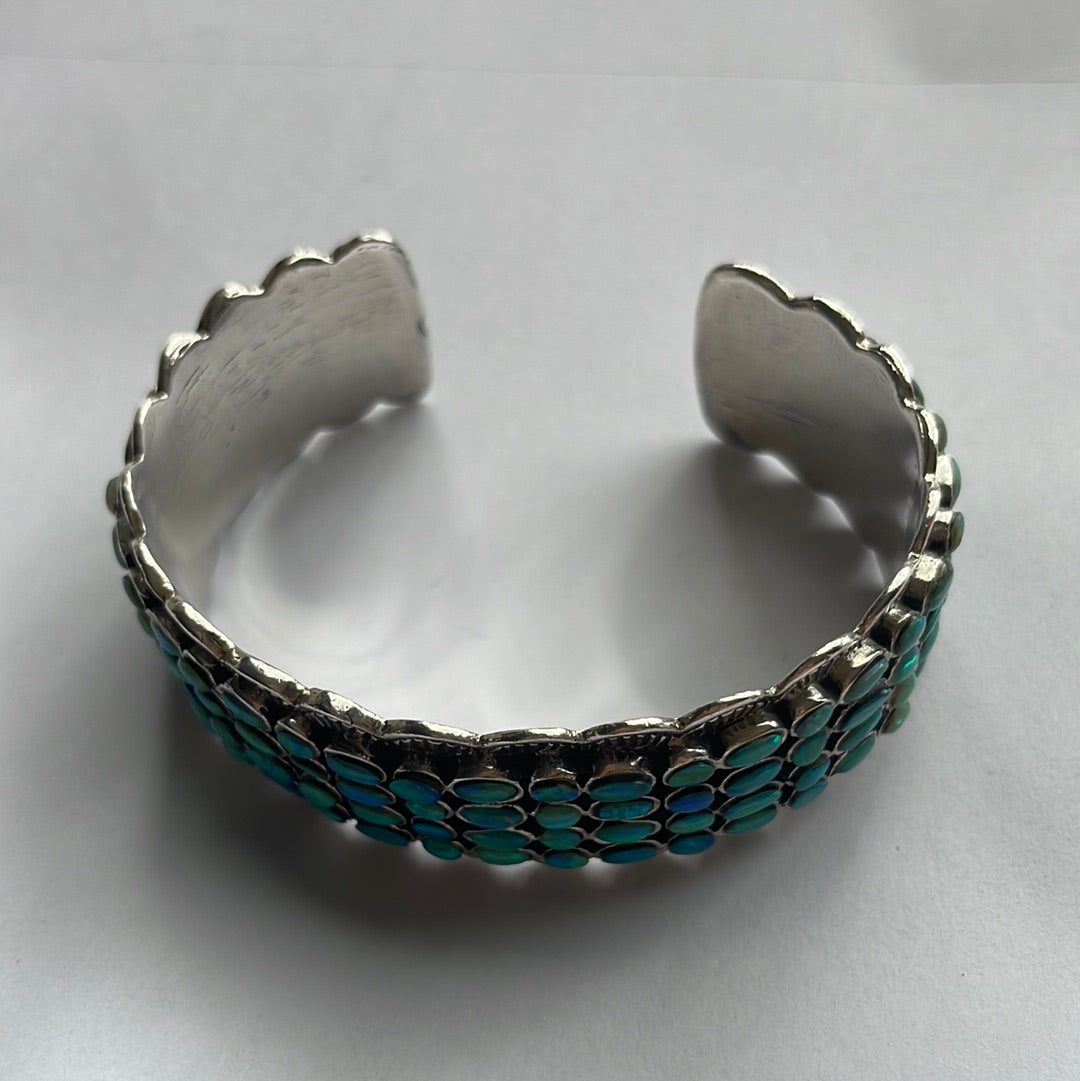 “The 4 Row Cuff” Sterling Silver Blue Fire Opal Cuff Bracelet