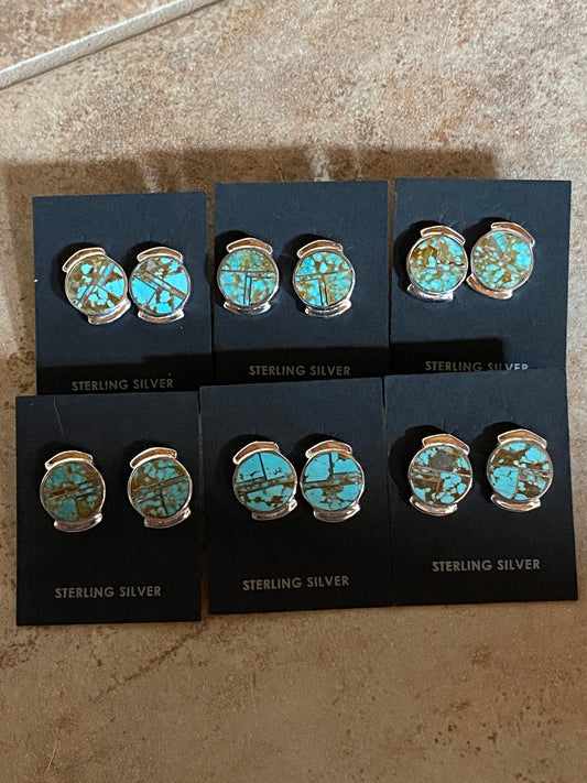 Handcrafted Turquoise #8 & Sterling Silver Stud Earrings