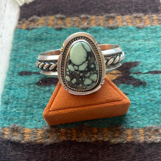 Beautiful Handcrafted New Lander Turquoise & Sterling Silver Cuff Bracelet Signed
