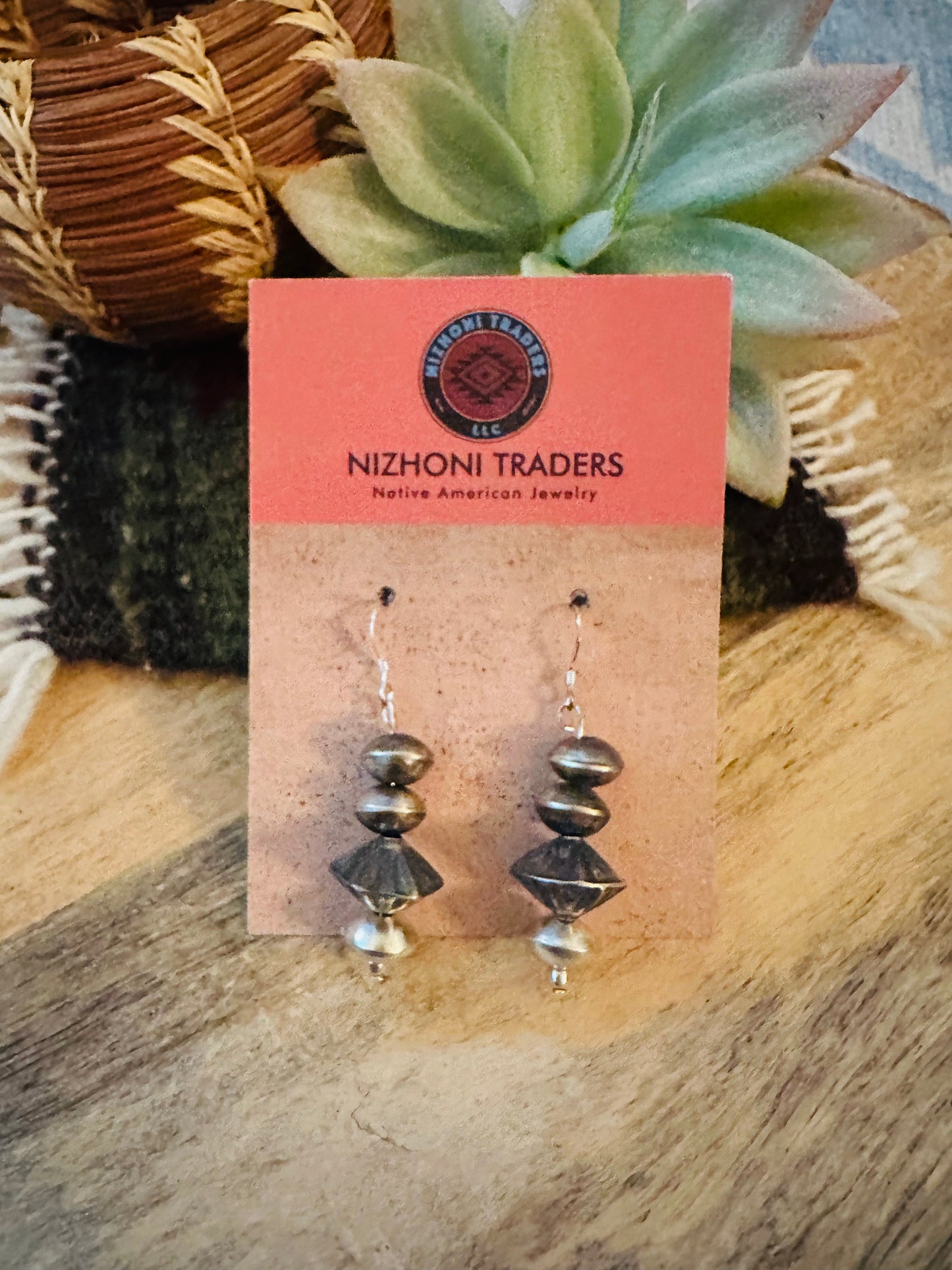 Navajo Sterling Silver Pearl Beaded Dangle Earrings