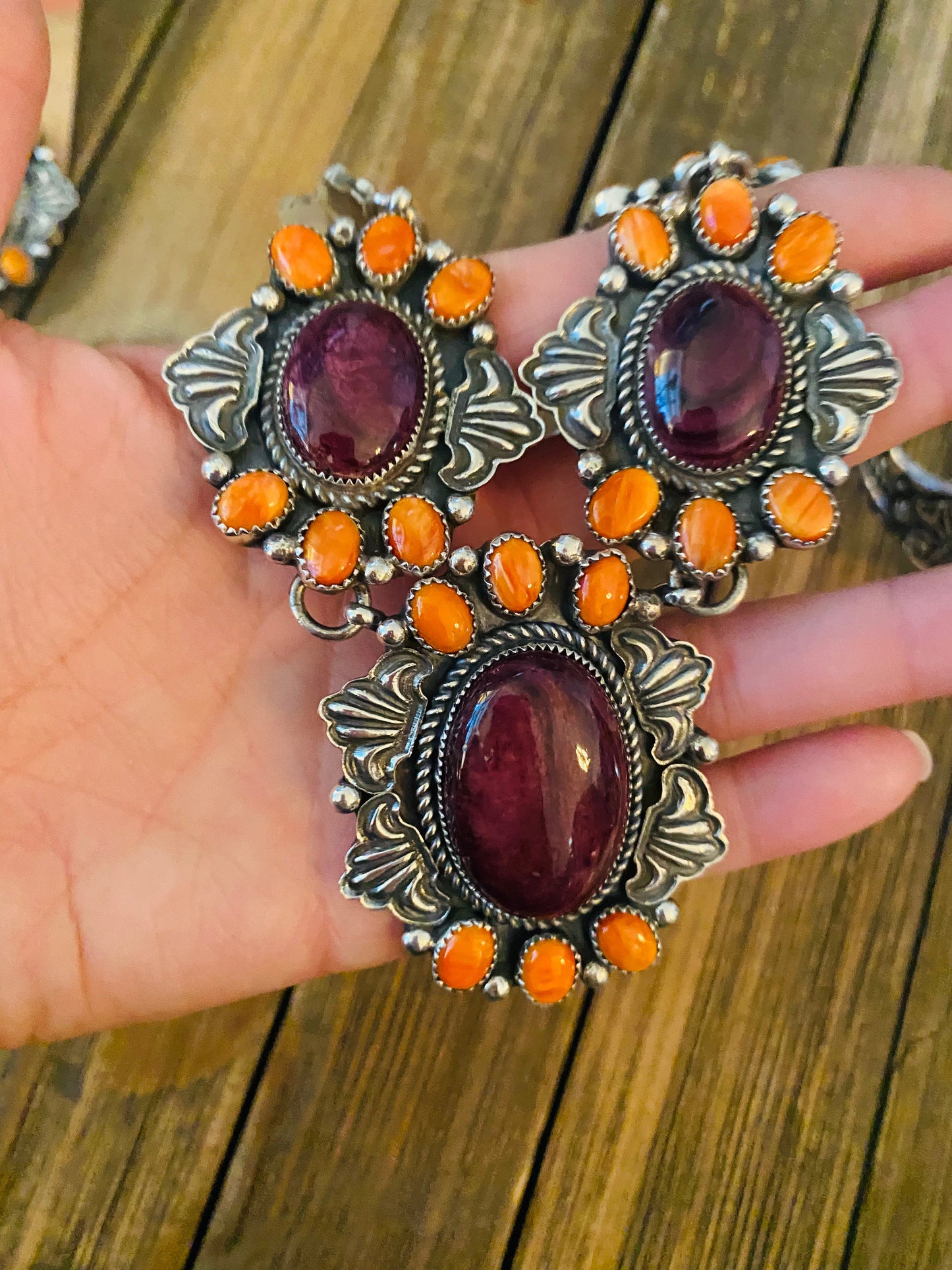Handcrafted Multicolor Spiny And Sterling Silver 4 Piece Set by Kevin Billah