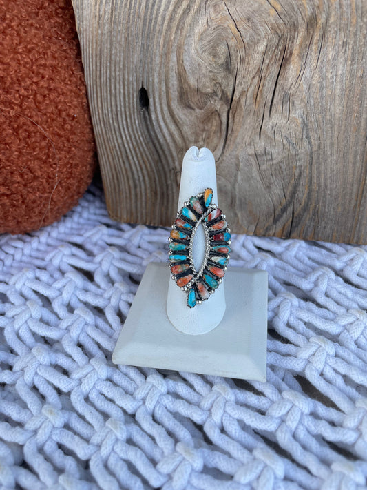 Handcrafted Double Swirl Spice And Sterling Silver Ring Signed