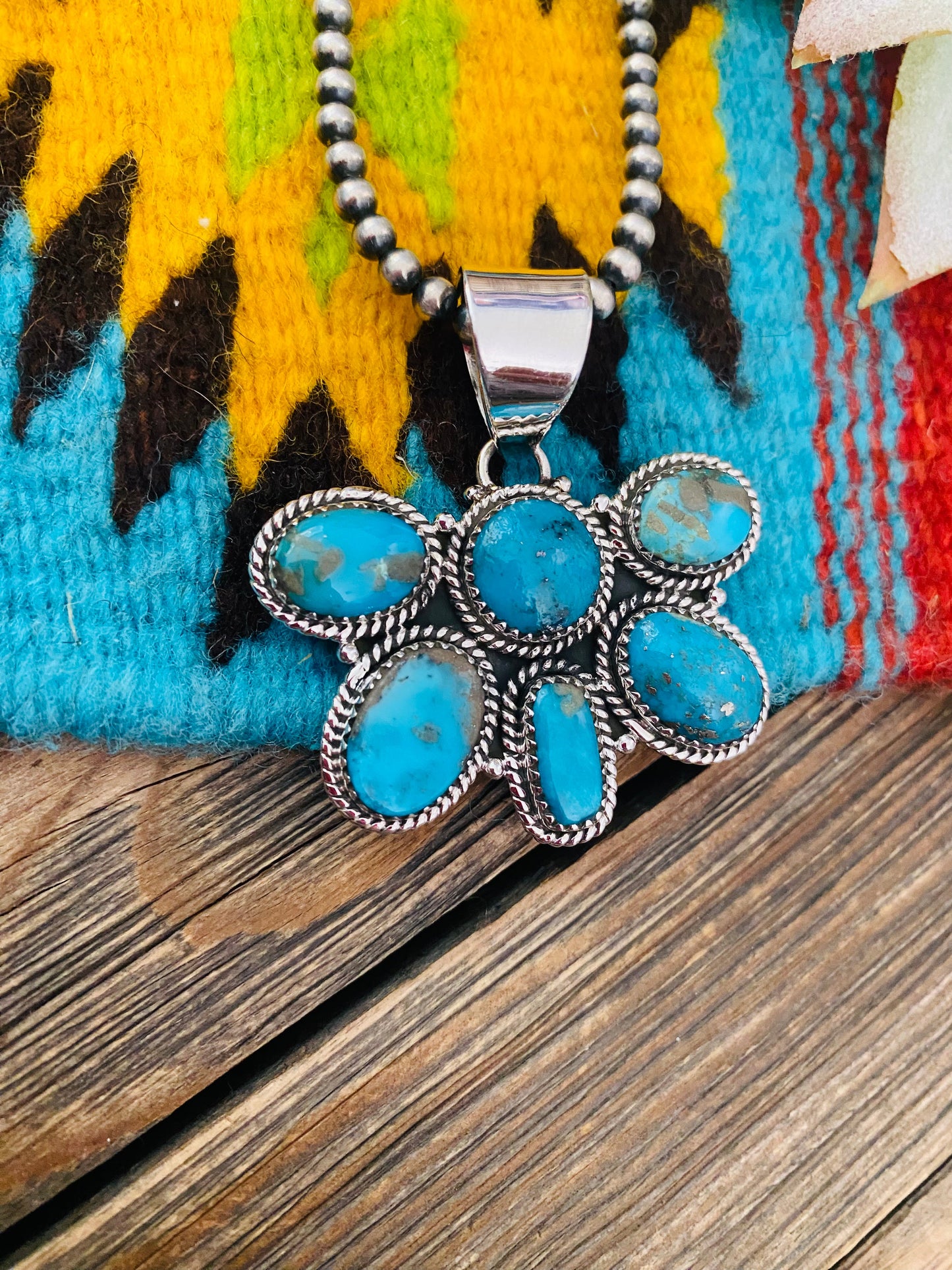 Handmade Sterling Silver & Turquoise Cluster Pendant