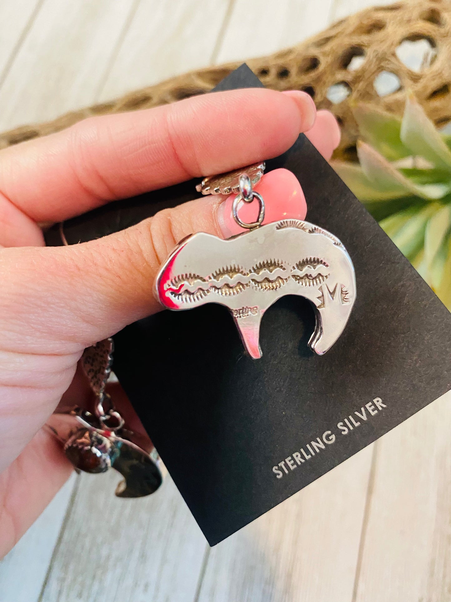 Handcrafted Wild Horse & Sterling Silver Fetish Bear Dangle Earrings