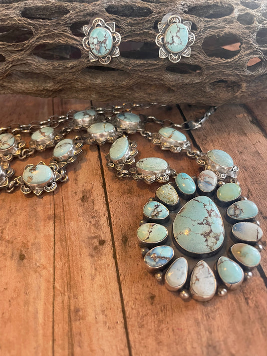 Handcrafted Golden Hills Turquoise Necklace Set signed LK