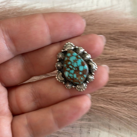 Handmade Sterling Silver & Turquoise Adjustable Ring Signed Nizhoni