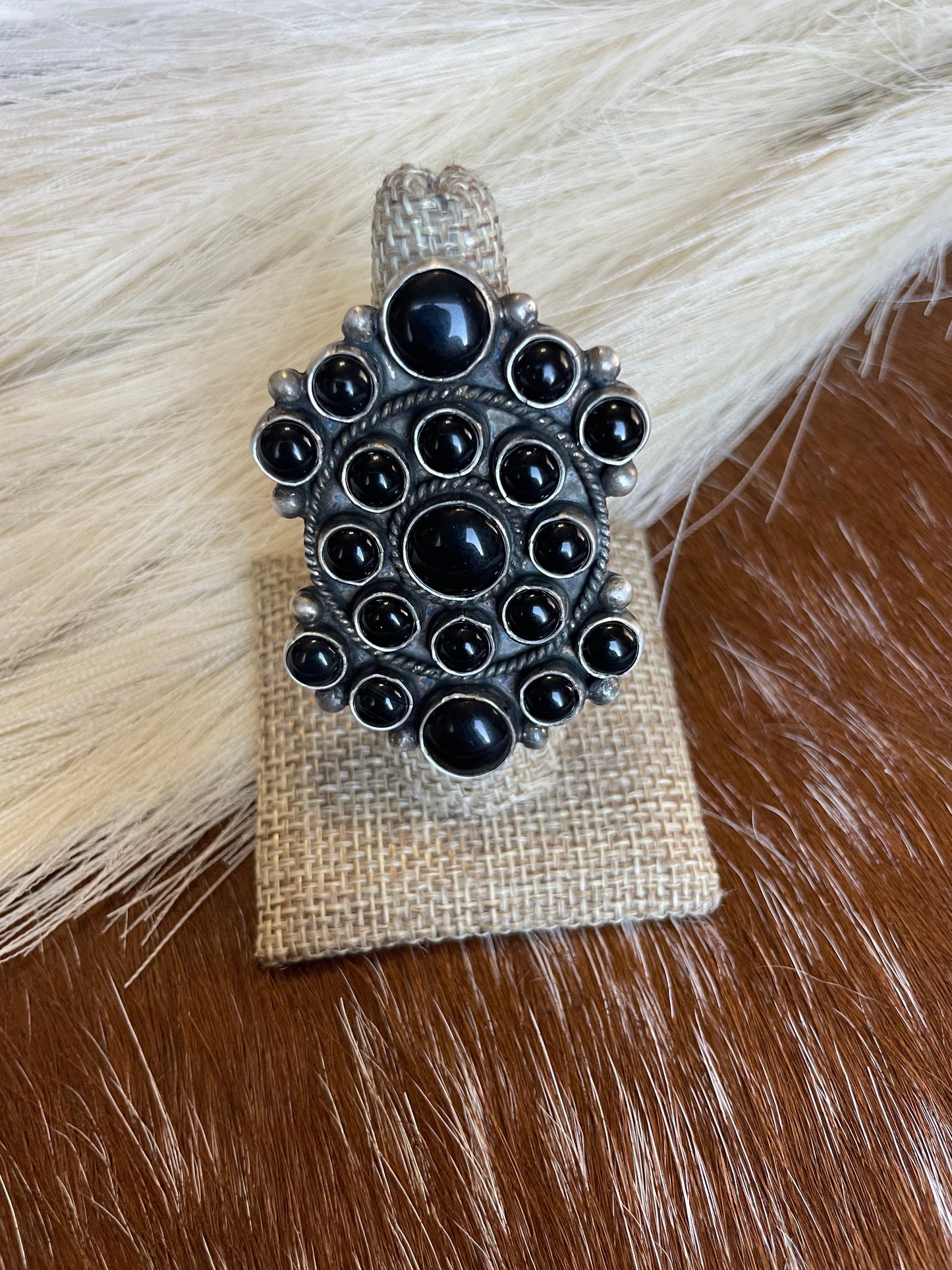 Handcrafted Sterling Silver Black Onyx Adjustable Statement Ring
