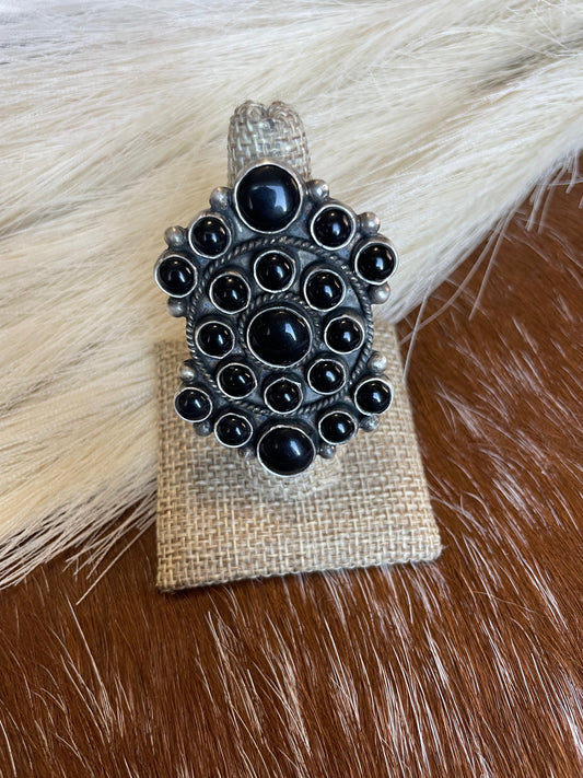 Handcrafted Sterling Silver Black Onyx Adjustable Statement Ring