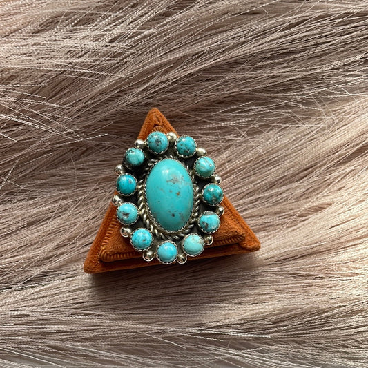 Handcrafted Turquoise & Sterling Silver Ring Size 8 Signed Robert Shakey