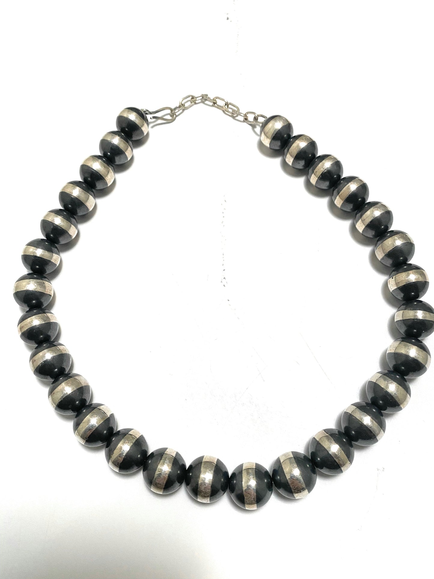 Handcrafted Pearl Style Sterling Silver Pearl 14mm Beaded Necklace 18-20"