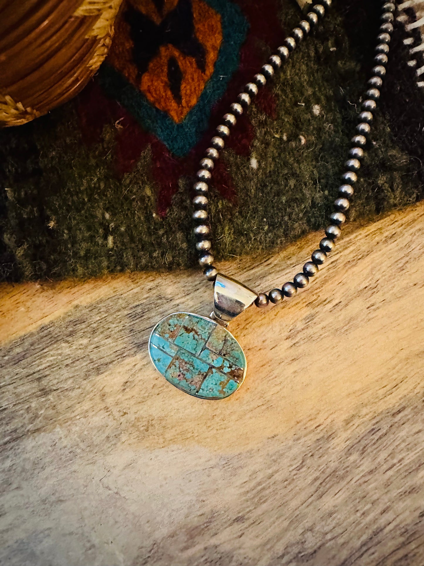 Navajo Number 8 Turquoise & Sterling Silver Inlay Pendant