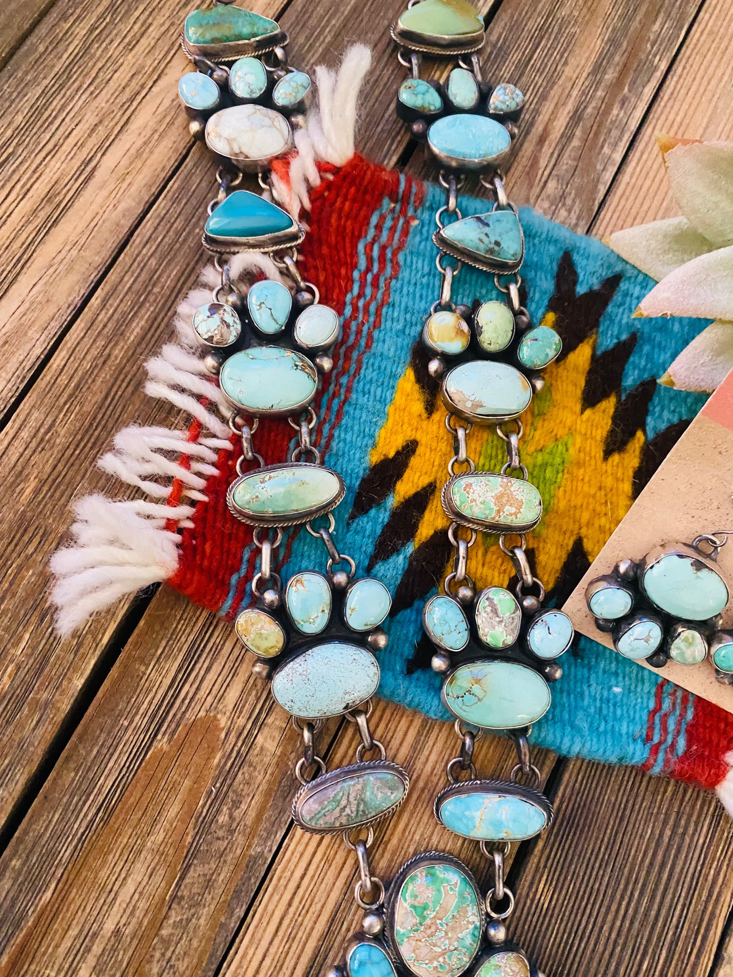 Stunning Handcrafted Carico Lake Turquoise & Sterling Silver Necklace Set