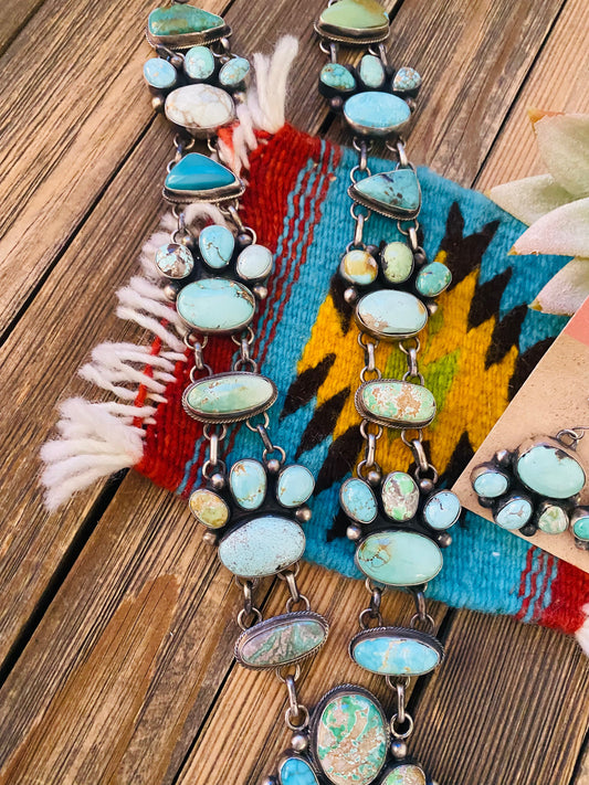 Stunning Handcrafted Carico Lake Turquoise & Sterling Silver Necklace Set
