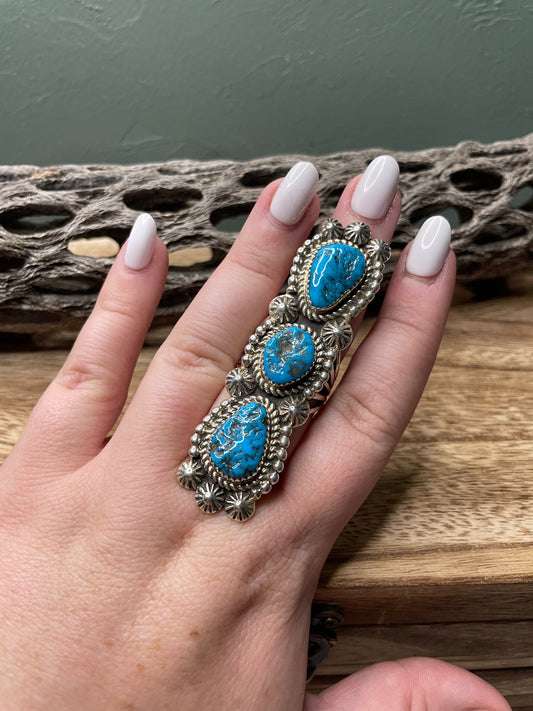 Handcrafted Turquoise And Sterling Silver Statement Ring Sz 9
