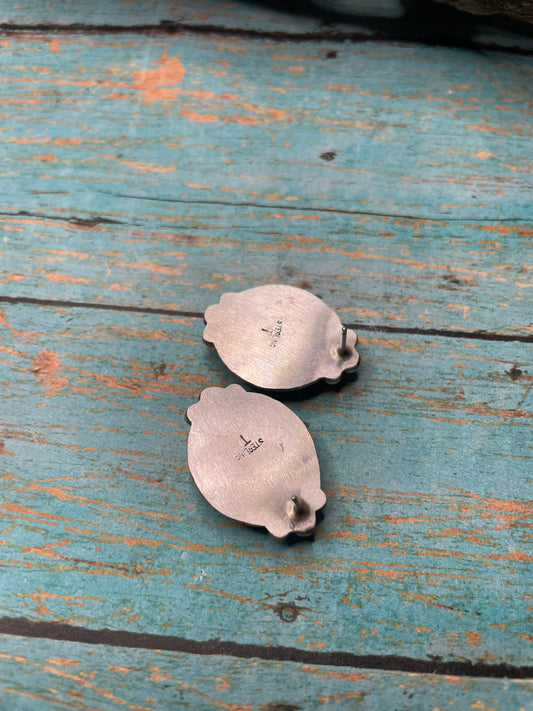 Handcrafted Apple Coral And Sterling Silver Post Earrings Signed
