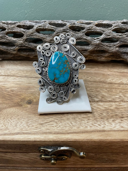 Kingman Turquoise And Sterling Silver Handcrafted Ring Size 8.5