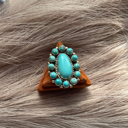 Handcrafted Turquoise & Sterling Silver Ring Size 7 Signed Robert Shakey